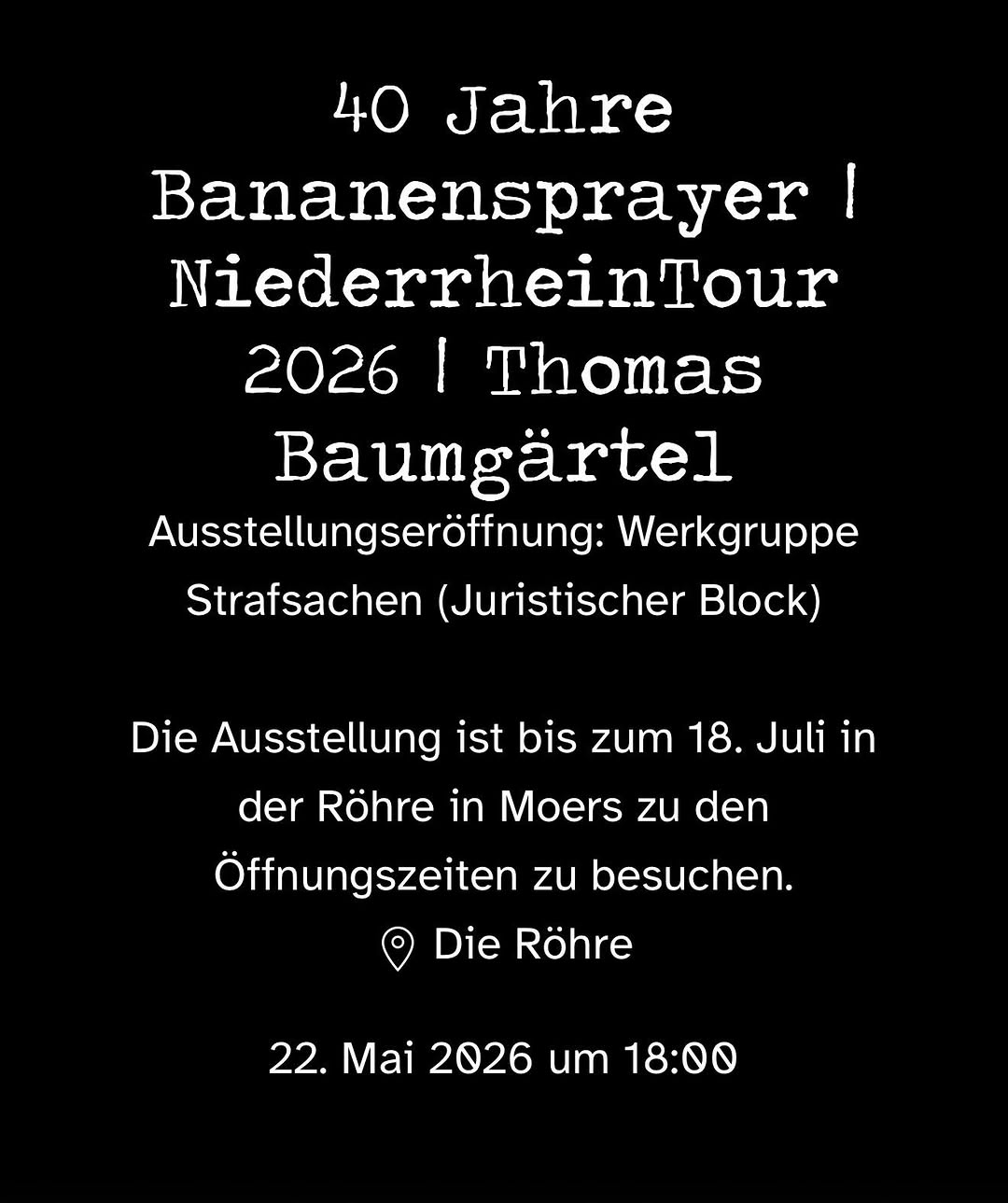 Heute 18 Uhr Eröffnung in der Röhre Moers mit Arbeiten zum Werkblock ‚Strafsachen - Kunst versus Recht‘. Die Werkgruppe ...